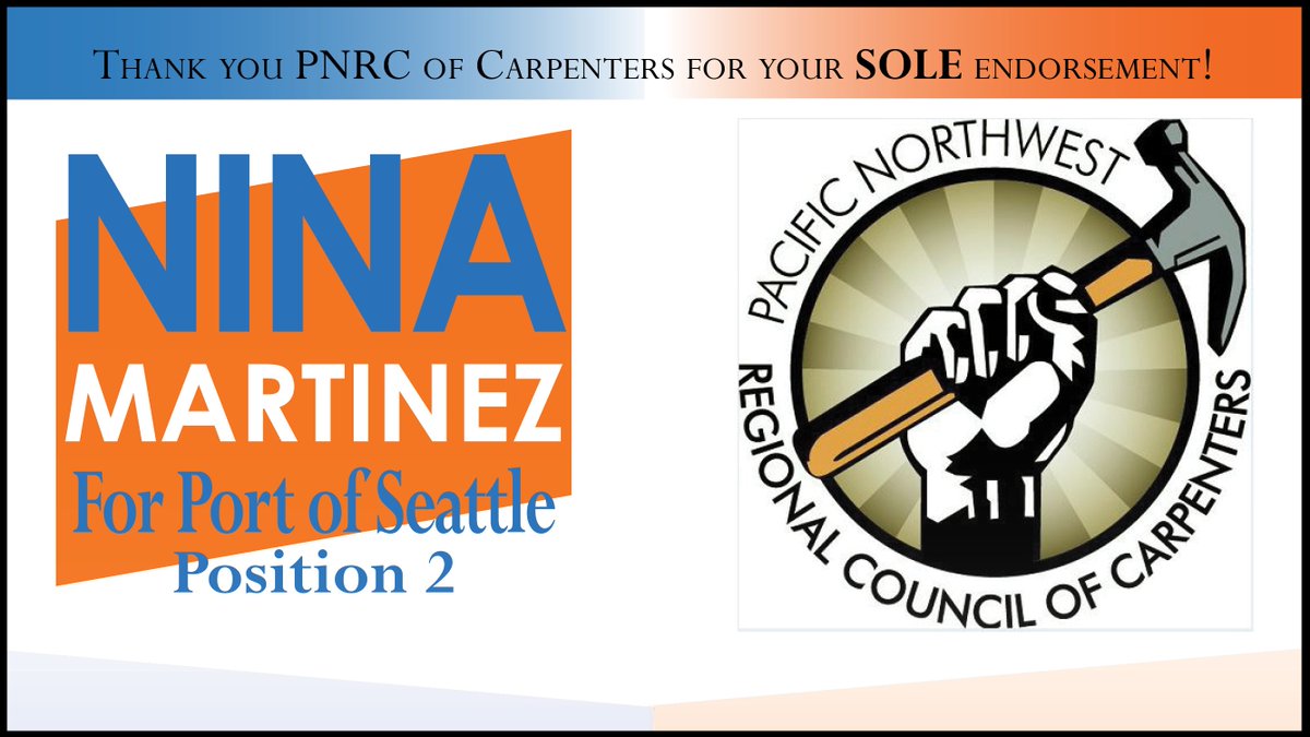 ElectNina19's tweet photo. We are very excited to announce our newest endorsement from Pacific Northwest Regional Carpenters! Thank you so much for your support. #PortofSeattle #PNRC #ElectNina19 https://t.co/7DvgI0grZ6