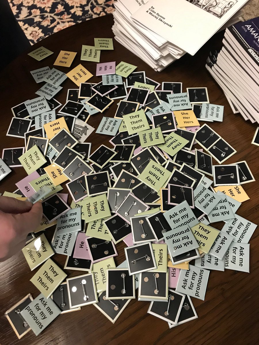 rebkidd's tweet photo. #MaxFunCon pronouns and goodie bags https://t.co/ssKdbL1E2I