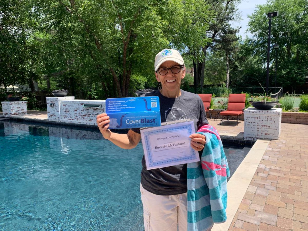 👑Shout out to Bev McFarland for stumping me during the hail storms.  I was torn on opening or closing the cover.  Ultimately deciding its a 50/50 question. So for "Stumping the Pool Guy" enjoy your cover blast and beach towel. 
Ps: you might need towel after removing the pump😂