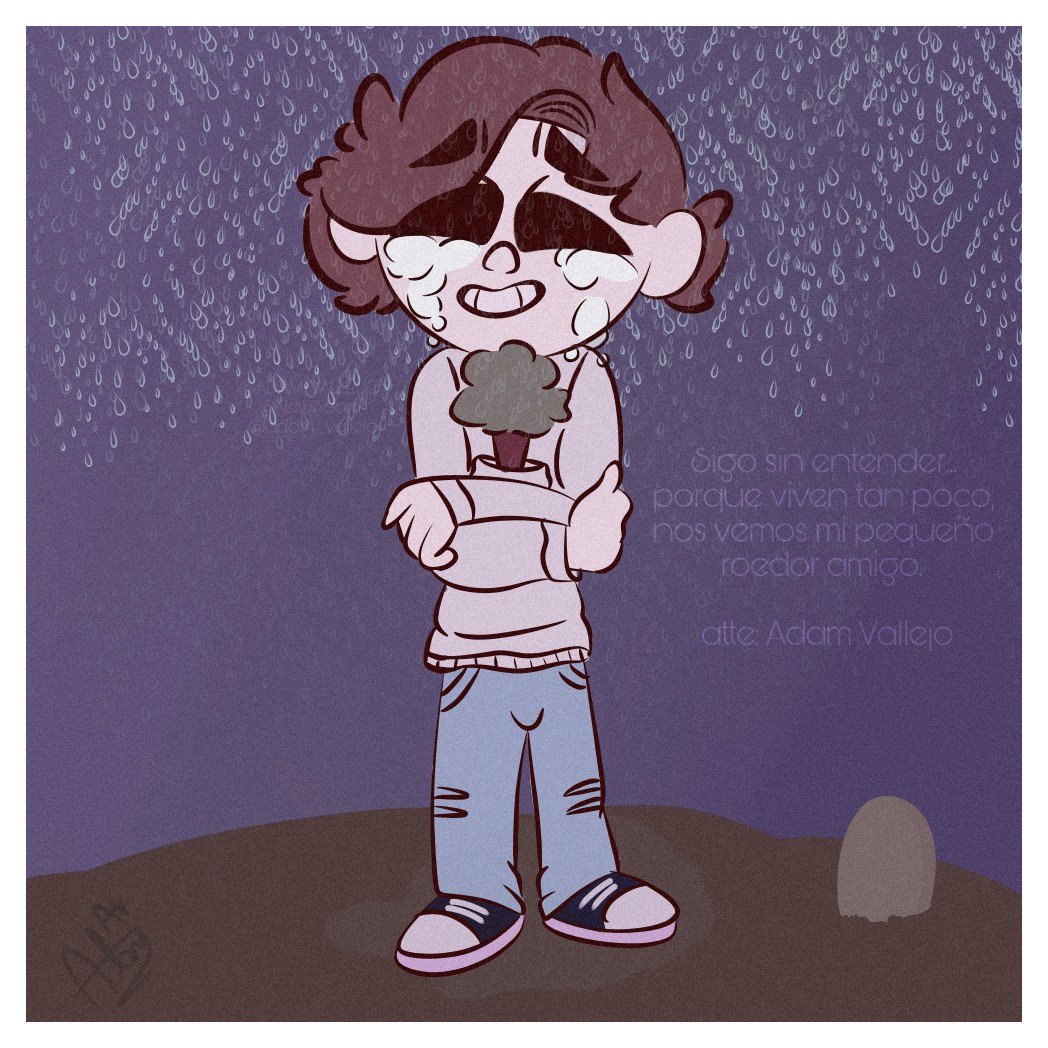 NsfwAdam's tweet photo. This drawing has a very simple context, a few years ago I adopted a hamster and I calles it Mati, Yesterday Mati died.

I buried it in a bonsai tree because of its small size and I planted it in the garden. I also made a small impromptu tomb, I hope you like mat.

I miss you... https://t.co/a3kU5NQDtY