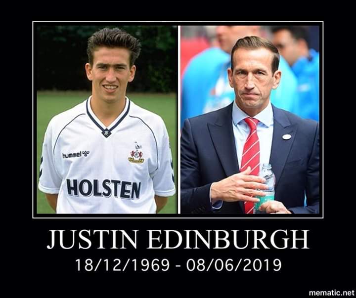 RIP Justin Edinburgh....a true Spurs legend &amp; Gentleman ......very sad 😥😥 <a href="/SpursOfficial/">Tottenham Hotspur</a> <a href="/mynameisAndyJ/">Andy Jones FIOH, MA & Hon doc🌈💙 #ItsnoStigma</a> <a href="/thfcnostalgia/">Spurs Nostalgia</a> #TottenhamHotspur