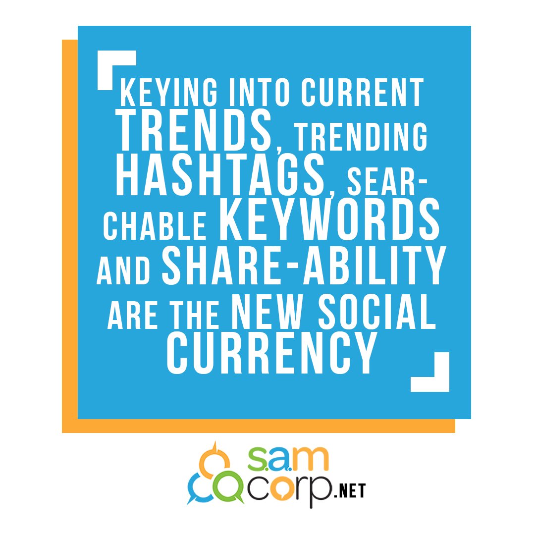 SAMCORPMaroc's tweet image. "Keying into current #trends, trending #hashtags, searchable #keywords and share-ability are the new social currency"

#digitalmarketing #socialmediamarketing #seo #socialmedia #branding #contentmarketing #advertising #startup #marketingstrategy  #Twitter #smm #Casablanca #Maroc