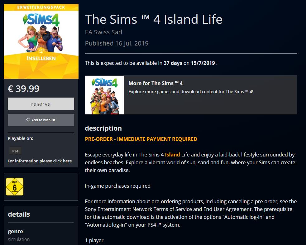 sims 4 ps4 store