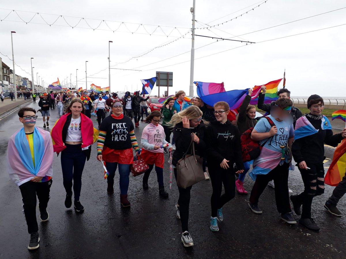 LGBTOutnAbout's tweet photo. No words to express the awesomeness of our LGBT young people today in the parade celebrating @PrideBlackpool for some their very 1st time.Windy,wet,cold..but SO WHAT.! Working with @Grand_Theatre providing a safe place to feel fabulous. #inspired @urpotentialuk @Linda_URP https://t.co/clovsEWkfT