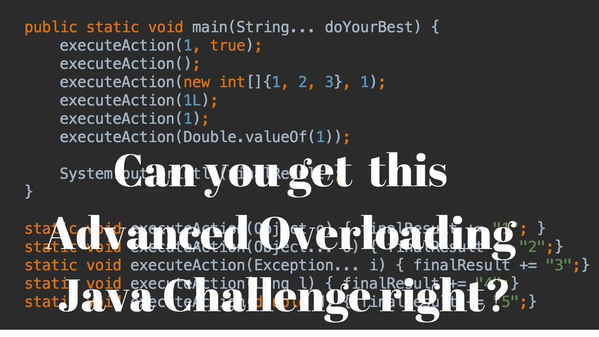 RafaDelNero's tweet image. Hi @Java developers, the new #JavaChallenge about #AdvancedOverloading was just launched!
#JavaChallengesVideos
Get rid of bugs by mastering deeply @Java concepts!
youtu.be/t7Mj_v0ouDc