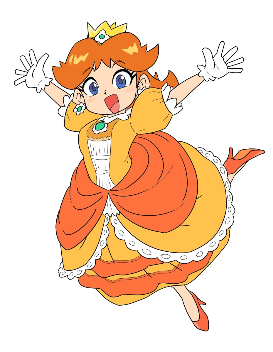 princess daisy 1girl gloves solo blue eyes dress crown earrings  illustration images