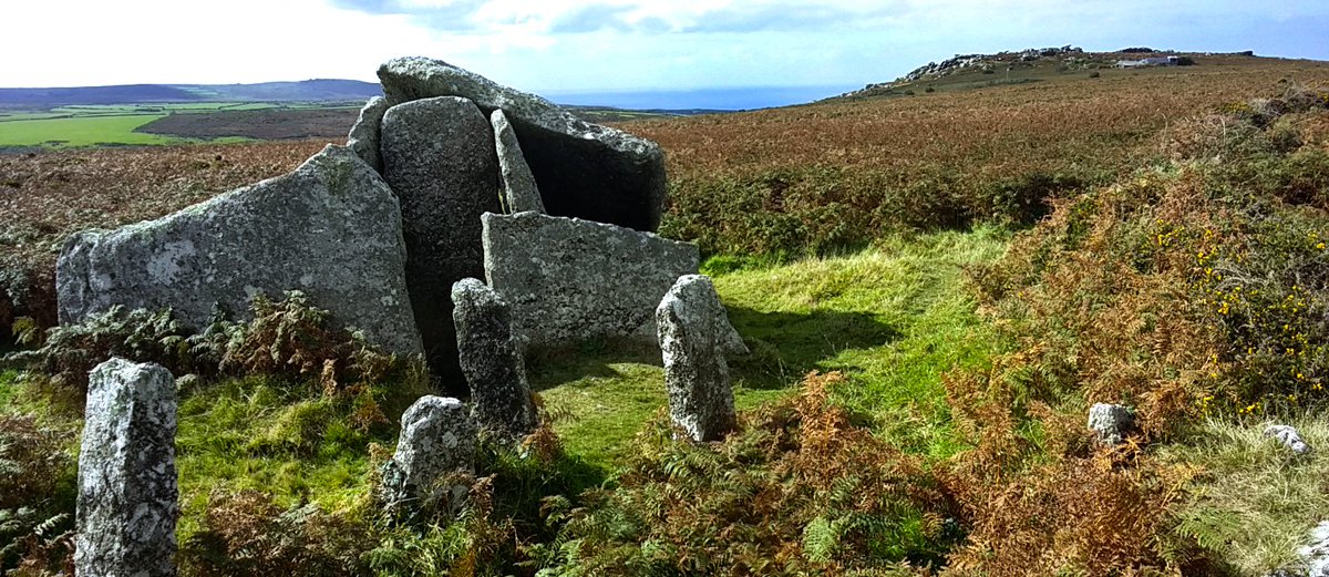 Zennor Quoit, a prehistoric burial chamber is thought to be c.3500 to 4500 years old. Exterior stones may have been used to prop up corpses for disposal by the local wildlife, Tibetan 'Sky Burial' style. Capstone has slipped since the 1769 sketch attached. #PrehistoryOfPenwith