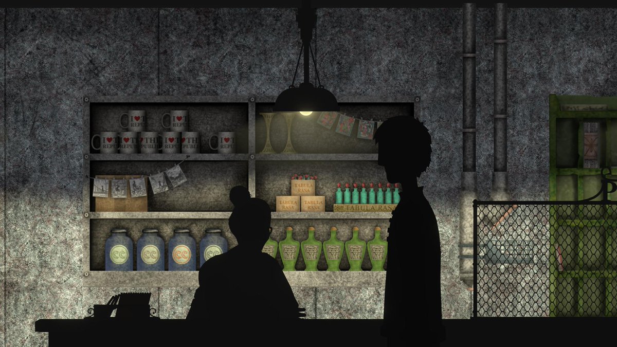 The shop sells: promotional “I love THE Republic” mugs, columna replicas (1:3500), postcards (abstract art and classy photos), Tabula Rasa perfumes (testers available), Crusty Crustaceans (various flavours, out of stock) and
Deus Rum bottles #screenshotsaturday #gamedev #indiedev