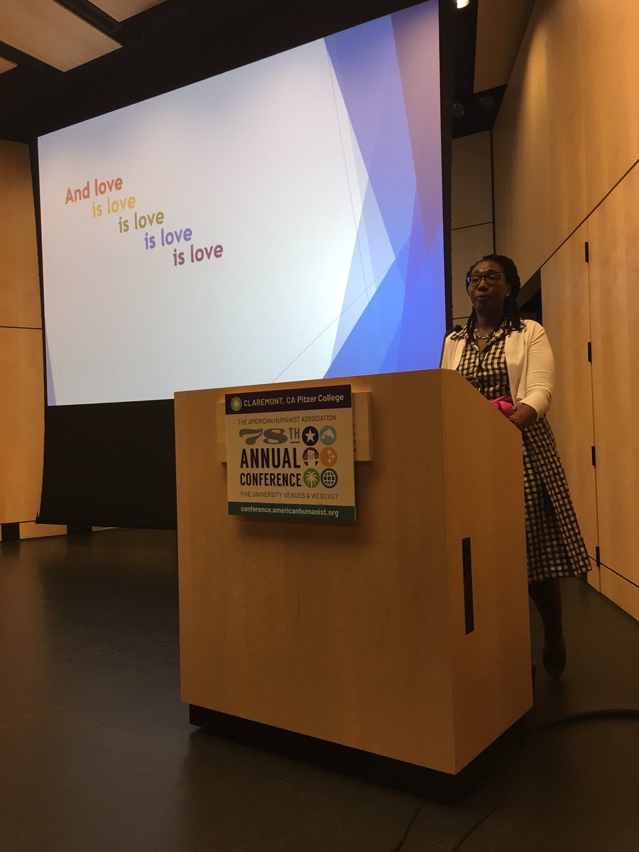 americnhumanist's tweet photo. #LoveIsLove @shateemd gets real about love and healthy relationships at #AHAcon19 in California💜💙💚💛🧡❤️ https://t.co/YgJ8Ro0Zsq