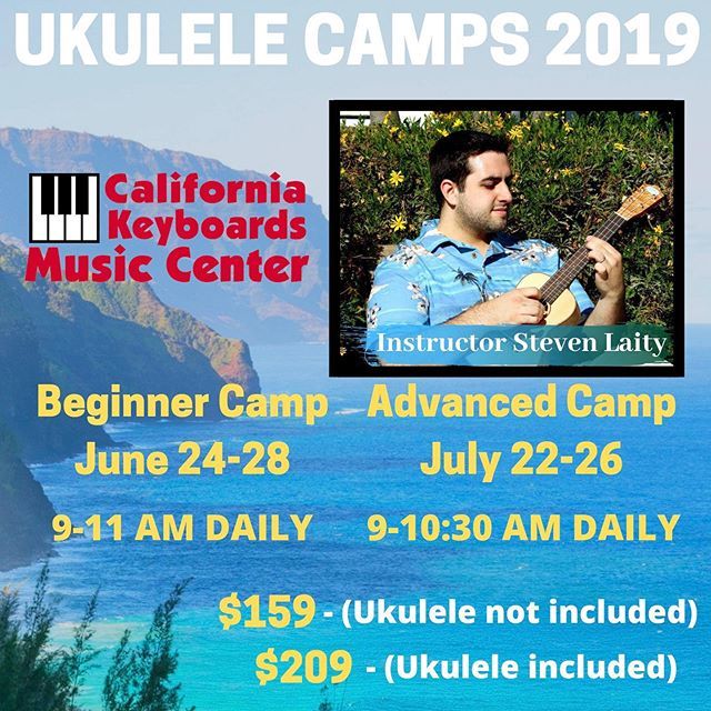 Ukulele Camps start in a couple weeks!
To sign up, call 661-327-5397 or visit californiakeyboards.com. bit.ly/2KKfhUT