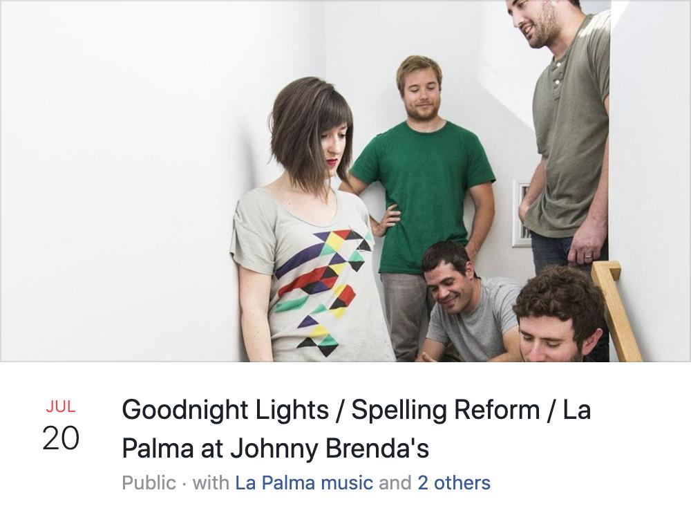 goodnight lights (@goodnightlights) on Twitter photo Super psyched for this show with <a href="/Spelling_Reform/">Spelling Reform</a> and @lapalmaband at one of our favorite venues <a href="/johnnybrendas/">Johnny Brenda's</a>!
eventbrite.com/e/goodnight-li… Super psyched for this show with <a href="/Spelling_Reform/">Spelling Reform</a> and @lapalmaband at one of our favorite venues <a href="/johnnybrendas/">Johnny Brenda's</a>!
eventbrite.com/e/goodnight-li…