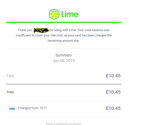 JPLio's tweet photo. @limebike How come MY FIRST EVER journey costs me £10 for less than an hour of riding a poor bike?! This is scandalous. Check @SantanderCycles prices. https://t.co/eN677yftO3