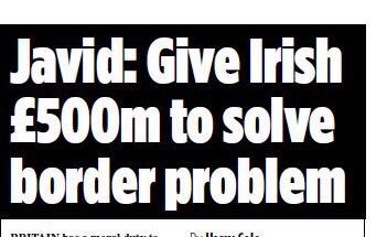 DarranMarshall's tweet photo. Tory leadership contender @sajidjavid says UK has a “moral duty” to give Ireland half a billion pounds to break #brexit deadlock. https://t.co/BJlaSXmEK1