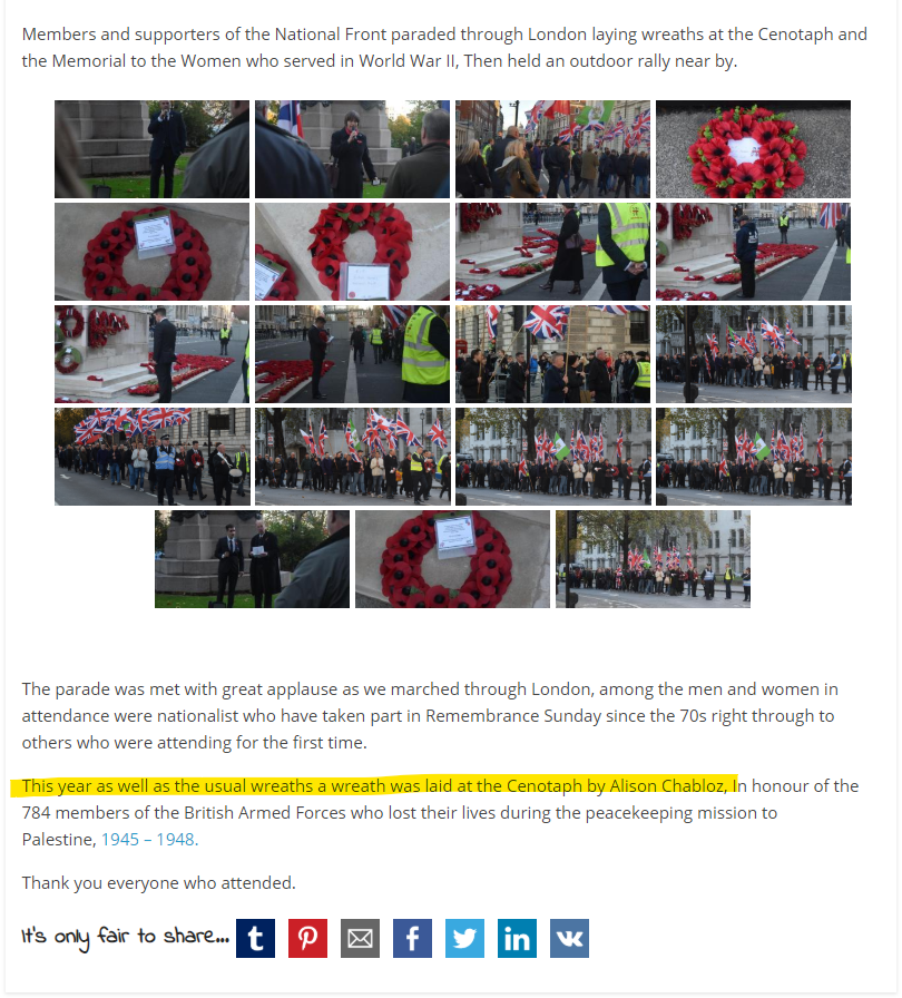 11/ And, sure enough, Chabloz was the National Front's guest of honour at their "remembrance" rally in November 2018. Okay, that was after her appearances on the  @RichieAllenShow, but her vile politics were already quite obvious in all that she said and wrote.