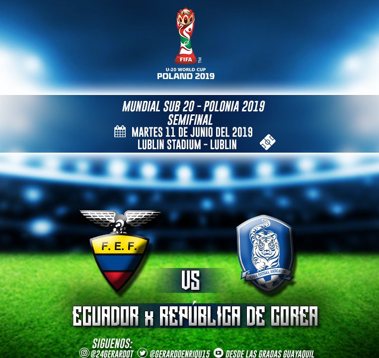 gerardoenriqu15's tweet photo. #MundialSub20 #Polonia2019
¡ECUADOR YA TIENE RIVAL!
Tras empatar 3-3 en 120 minutos jugados | Corea se llevó la clasificación en la tanda de penales, Al final derrotó por 3-2 a Senegal.
#Ecuador vs #RepublicaDeCorea
Martes 11.08 | 13:30PM | Transmite Canal UNO Y DIRECTV SPORTS. https://t.co/RYJnkBlO1B