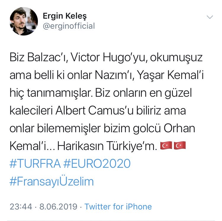 Kız: Ne futbolu, ne milli maçı, ne taraftarlığı ya? Ben seni okumuş, kültürlü biri sanırdım.

Erkek: