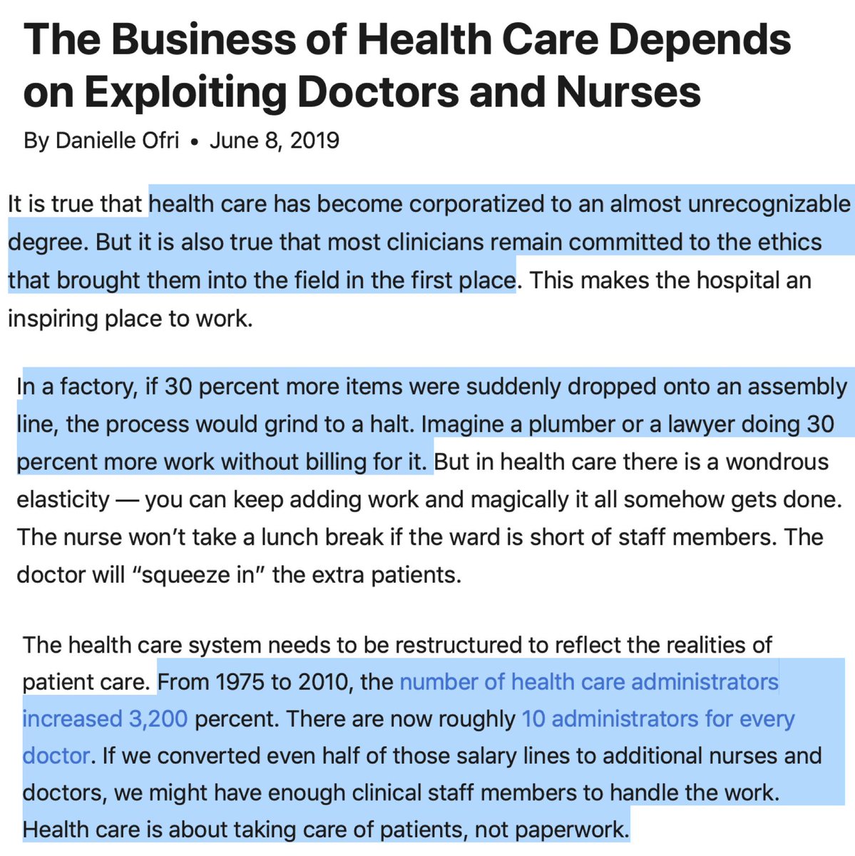 EricTopol's tweet image. The business of US #healthcare, by @danielleofri 
nytimes.com/2019/06/08/opi… @nytopinion 
"This status quo is not sustainable — not for medical professionals and not for our patients."