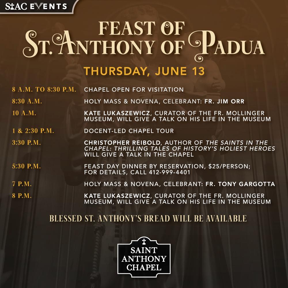 StAnthonyChapel's tweet photo. Please join us as we celebrate the Feast Day of St. Anthony of Padua https://t.co/O7fpe6iV0Z
