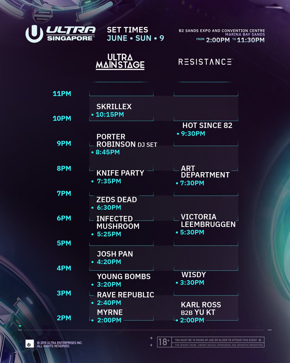 Join us for the final day of Ultra Singapore 2019!

Limited tickets will be available for purchase at the Box Office located on Floor 1 of the Marina Bay Sands Convention Centre, Inside Hall B