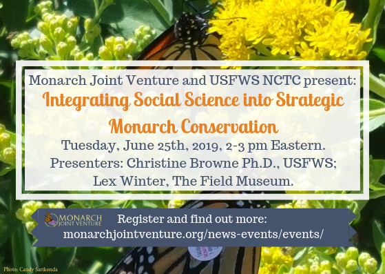Our next #webinar is on 6/25: Integrating Social Science into Strategic Monarch Conservation. 

Find out how the <a href="/FieldMuseum/">Field Museum</a> and <a href="/USFWS/">U.S. Fish and Wildlife Service</a> are taking the human element of monarch conservation into consideration. forms.gle/p3gb5FUTkDQtxo…

#monarchs #monarchbutterfly #socialscience