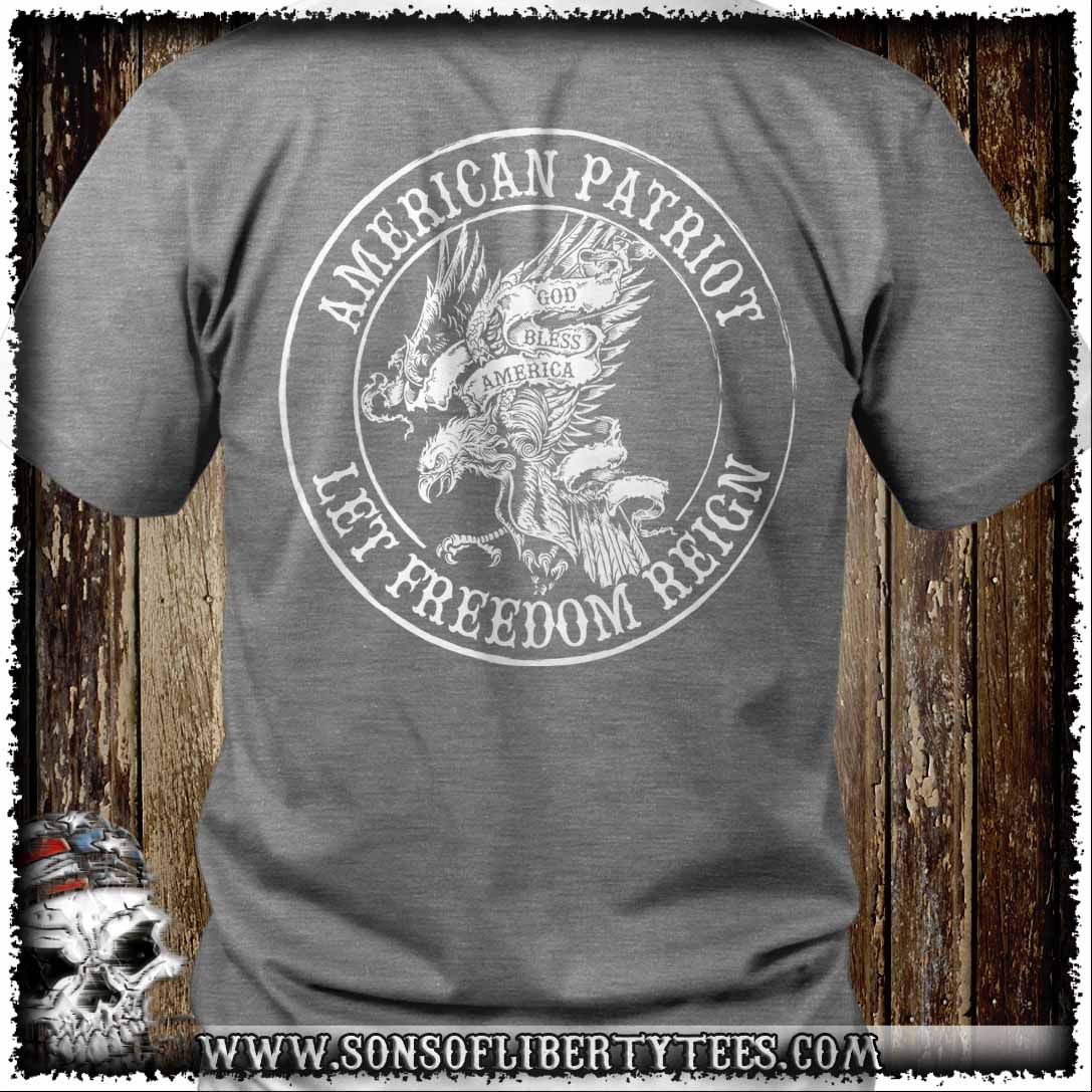 sonslibertytees's tweet image. American Patriot. Let Freedom Reign (God Bless America). T-Shirt.  | bit.ly/2fiw6Z6 #sonsoflibertytees #molonlabe  #threeper  #guns  #conservative  #menstyle