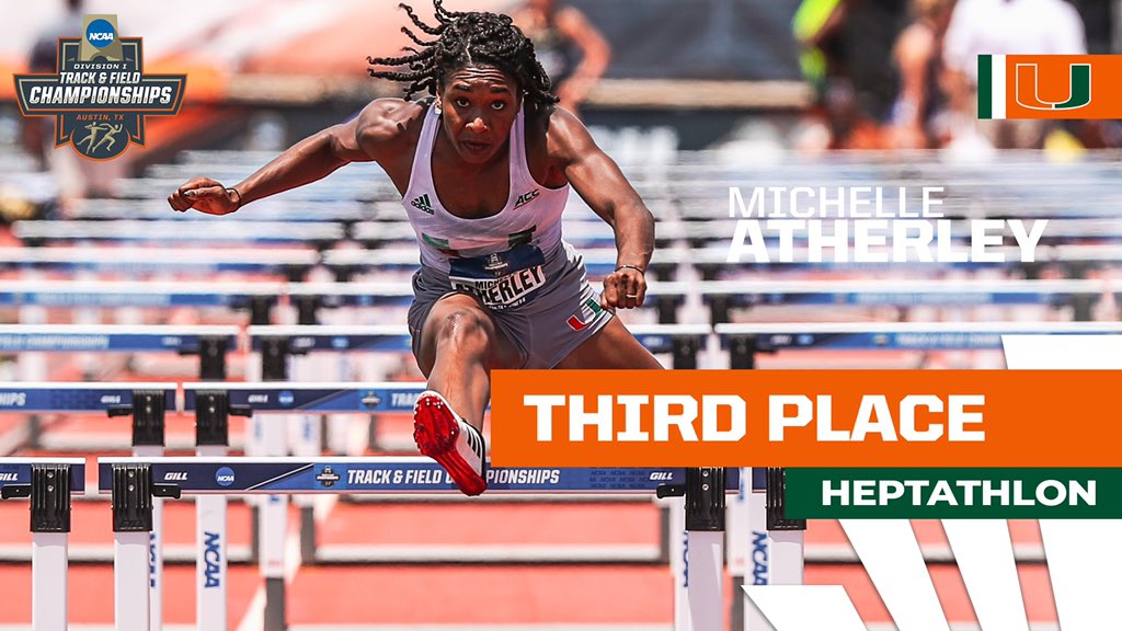 What a year for Michelle Atherley! 

🔸Bronze medal in the Heptathlon
🔸Miami heptathlon record holder
🔸 First Team All-American 
🔸 Lifetime best in the 100 hurdles - 12.97
🔸Personal best time in 800 - 2:10.50