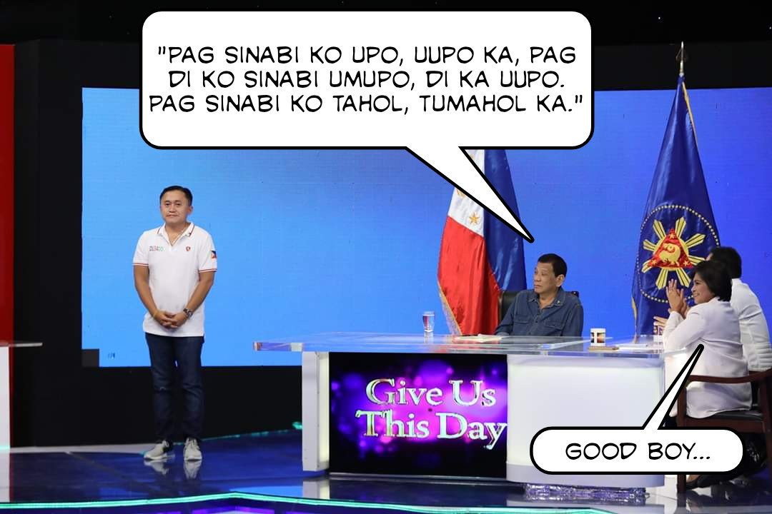 HIS JOB DESCRIPTION AS A SENATOR.

Bark. Seat. Up. Roll. Bark. Seat. Up. Roll.

Photo: Philippine Star