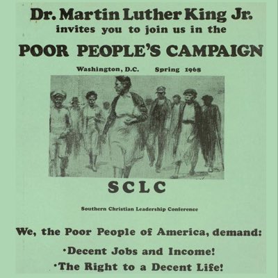 BerniceKing's tweet image. My father’s goal was not desegregation with economic and environmental injustice remaining. At the time he was assassinated, helping “poor people,” eradicating poverty, economic justice and quality of life for Black people were key on his agenda.