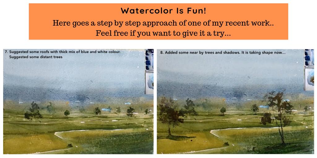 WatercolorIsFun's tweet photo. Enjoyed doing this watercolor landscape.. Starting from vague ideas and just following impulses.. Here goes a step by step progress snaps... (Part 2/2)
#watercolor #watercolour #watercolorpainting #watercolorIsFun https://t.co/eGGGINRHmA