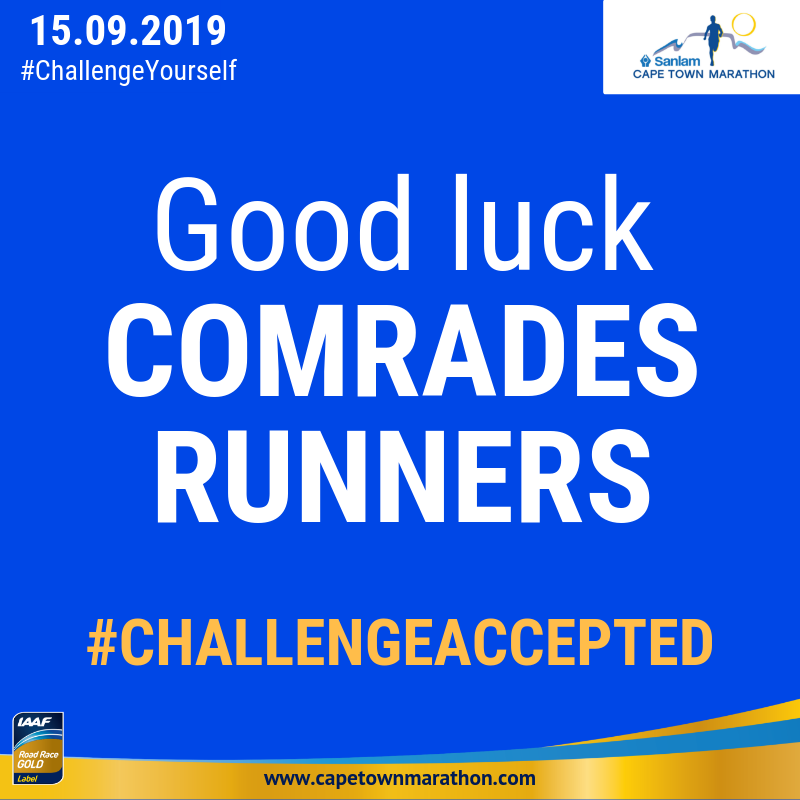 CTMarathon's tweet photo. Good luck to all the @ComradesRace runners getting to the start line right now!
#ChallengeYourself! #Half2Full #ChallengeAccepted
Sign up: https://t.co/9k4arzsBg7
Date: 15th September 2019
Africa is our home - this is our race! It's Cape Town - must run it! https://t.co/mpbXcRrLif