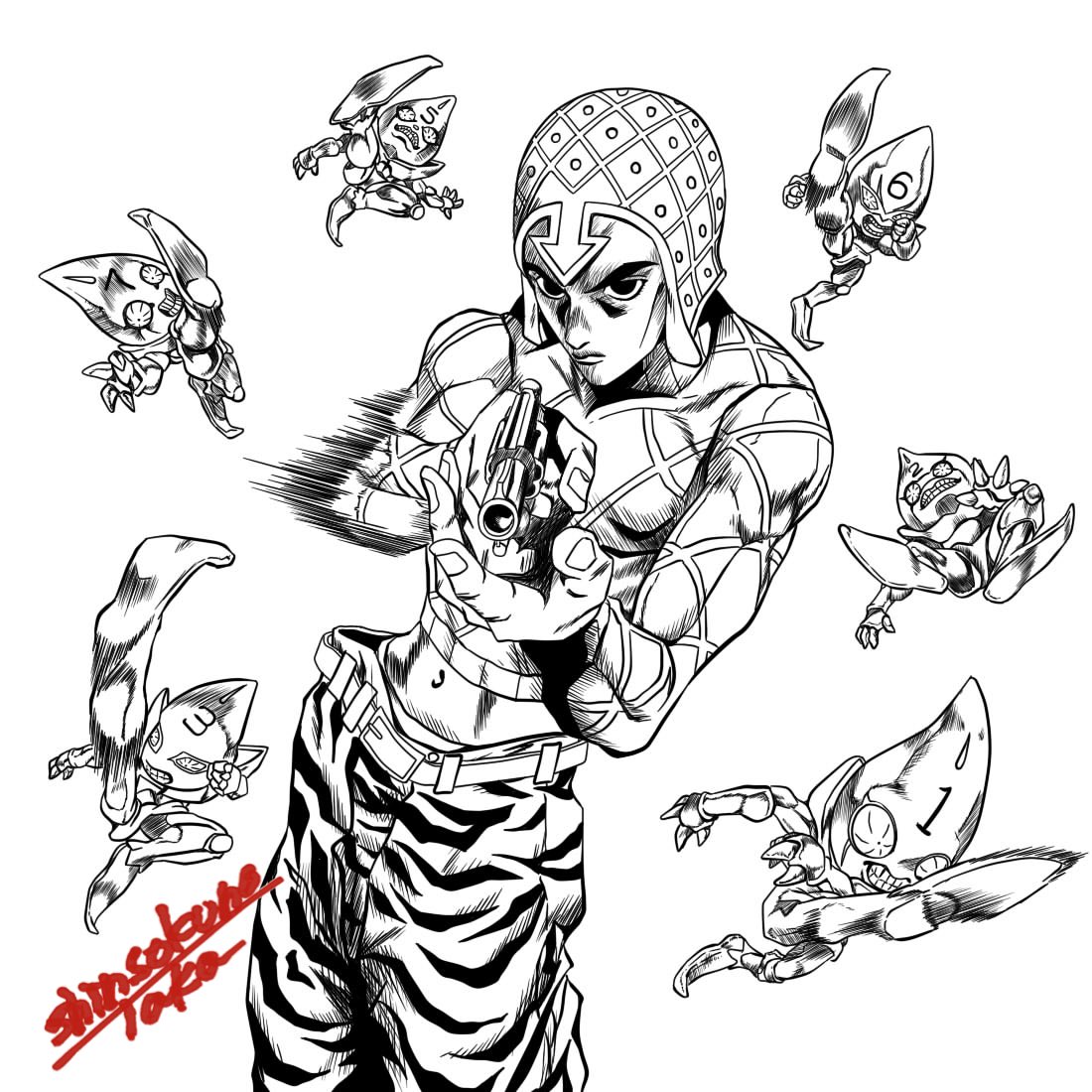 神速の鷹 在 Twitter 上 Jojoイラスト ｄｂ以外のイラスト 6 9 日 15時公開 描いてみたシリーズ Jojo第5部 グイード ミスタ の線画 スタンド セックスピストルズ 追加しました チャンネル登録 してね 拡散希望 Jojo グイード ミスタ
