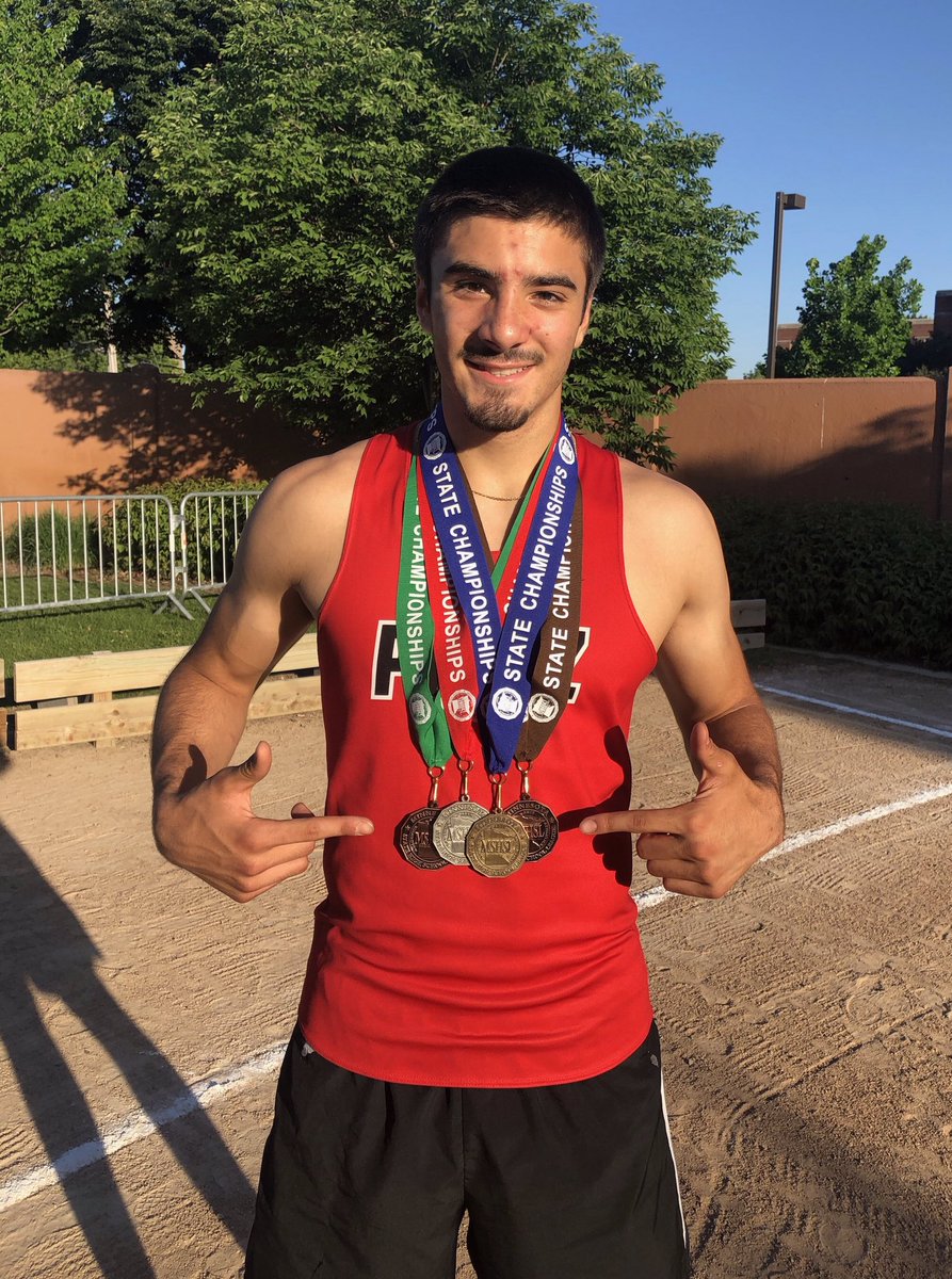 TripleJumpThias's tweet photo. 2019 State Track Meet! Suffered some damage along the way, but still came out State Champ in the Triple Jump, Runner-Up in the Long Jump, and All State in the 100 and 200. Things didn’t workout exactly how I wanted, but I can’t complain about these 4 medals. #ontofootball https://t.co/kIibEiBdhk