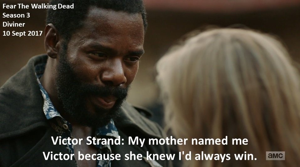 DoctorDoubleTap's tweet photo. Victor #Strand: My mother named me Victor because she knew I'd always win.

#FearTheWalkingDead
Season 3
#TheDiviner
10 September 2017
Zombie Apocalypse
California
Negotiator
Fall of Los Angeles Survivor
Colman Domingo https://t.co/xXIYheybq8