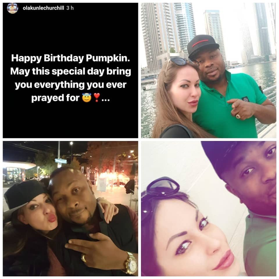 Tonto Dikeh s ex-hubby, Olakunle Churchill, wishes mystery Caucasian lady a happy birthday  