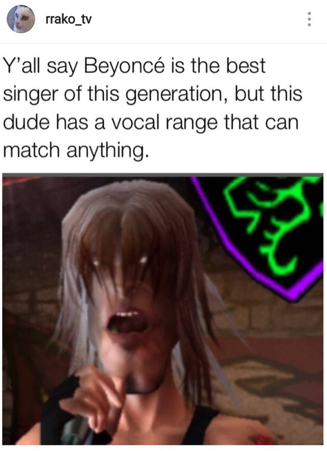 Um meme sobre o cantor do Guitar Hero que combina com a voz de todas as bandas imagináveis