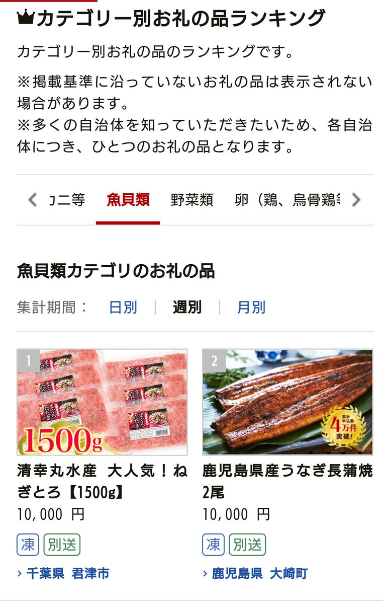 タロージロー ふるさと納税で君津市快挙 カテゴリー別お礼の品ランキングの魚貝類で週間全国第１位