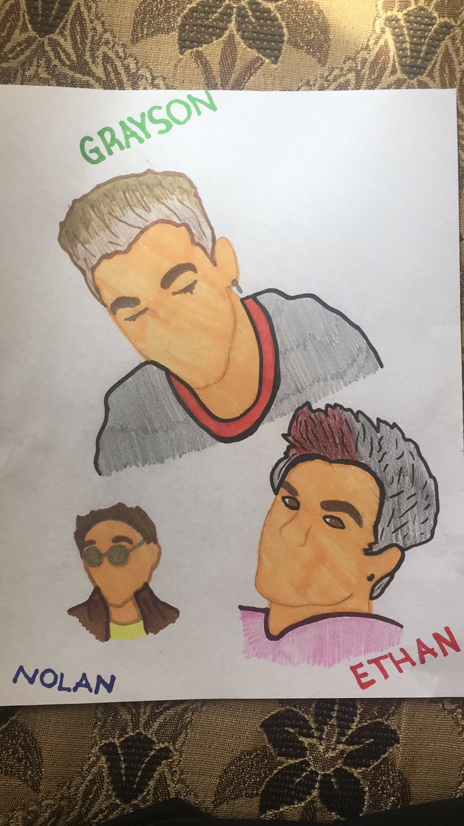 BasemaSmidi's tweet photo. My daughter drew the Dolan “Triplets” IG: @mariam_artistic @GraysonDolan @EthanDolan #NolanDolan 🎨🙌🏼 https://t.co/0PQNabn0S7