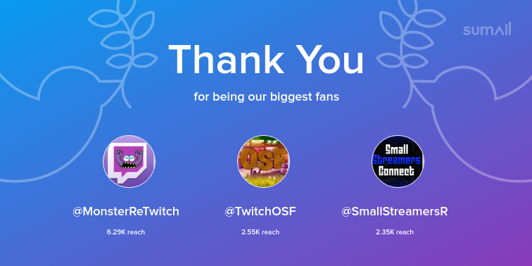 Electricgames01's tweet photo. Our biggest fans this week: MonsterReTwitch, TwitchOSF, SmallStreamersR. Thank you! via https://t.co/xFhd6qOIHe https://t.co/PD5G4L1xr5