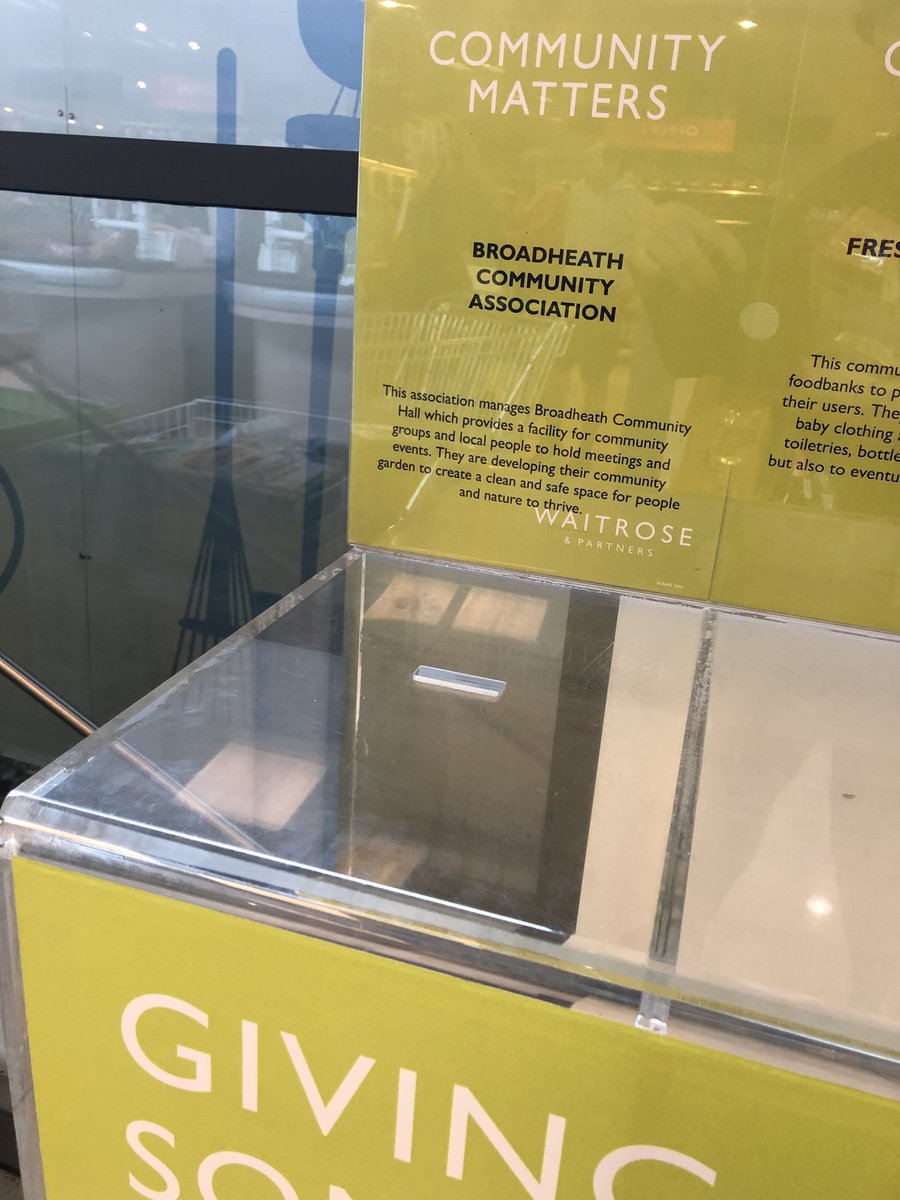 We are the chosen Charity in Waitrose at Broadheath. Please support your local Charity by dropping the green token into our box! 👏👏👏 #Broadheath