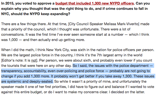 <a href="/nonewnypd/">Beyond Policing</a> <a href="/JumaaneWilliams/">Jumaane Williams (@jumaane.bsky.social)</a> In Feb 2015 (left pic), Jumaane was "disappointed" &amp; said "more police officers" was a "priority."

In Feb 2019 (right pic), he said adding or subtracting 1300 cops makes no difference.