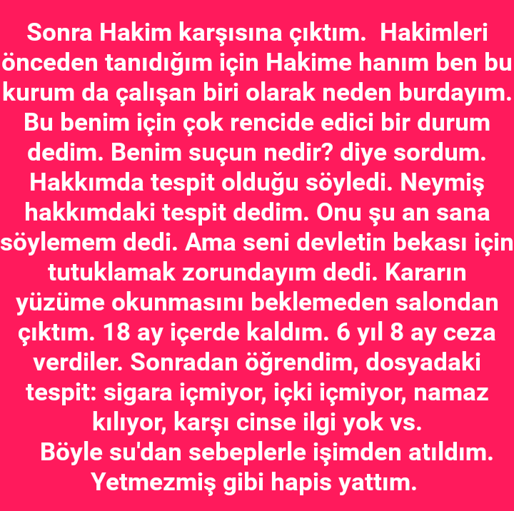 zalimsavar35's tweet photo. 🕳🕳MAĞDUR MEKTUP🍁
  Ben adliyede görevli katip olarak çalışıyordum. Bir gün hakkımda tespit olduğu söylenerek görevime son verildi. Daha sonrada bununla ilgili olarak gözaltına alındım. Sorguda ben neden burdayım, ne suçum var dedim. Onlarda hakkımda tespit olduğunu söylediler. https://t.co/Q05Tw1BDXo