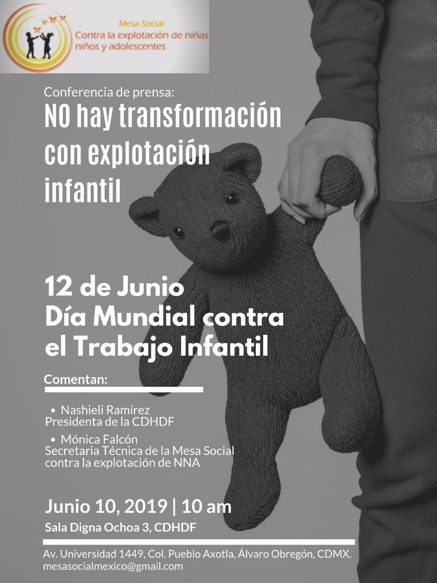 #hazloviral #sintrabajoinfantil #12dejunio   Mañana 10 de junio  estaremos presentando una Conferencia de Prensa con <a href="/NashieliRamirez/">Nashieli Ramirez</a> Presidenta de la @CDHDF <a href="/ADNOpinion/">ADN Opinión</a> <a href="/MexicoSocial_/">México Social</a> <a href="/EnfoqueNoticias/">Enfoque Noticias</a> <a href="/brozoxmiswebs/">brozo xmiswebs</a> <a href="/Televisa/">Televisa</a> <a href="/CanalOnceTV/">Canal Once</a> <a href="/AristeguiOnline/">Aristegui Noticias</a> <a href="/NoticiasMVS/">Passion Lilie</a> <a href="/NTelevisa/">Noticieros Televisa</a>