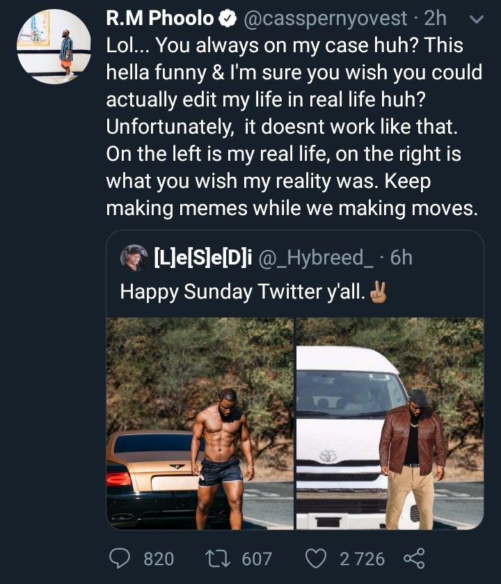 _Hybreed_'s tweet image. Ra ba shoota
Ra ba posta
Ra ba Instagramer
Ha re fetsa ra ba trendisa
Which means ra ba controlla.