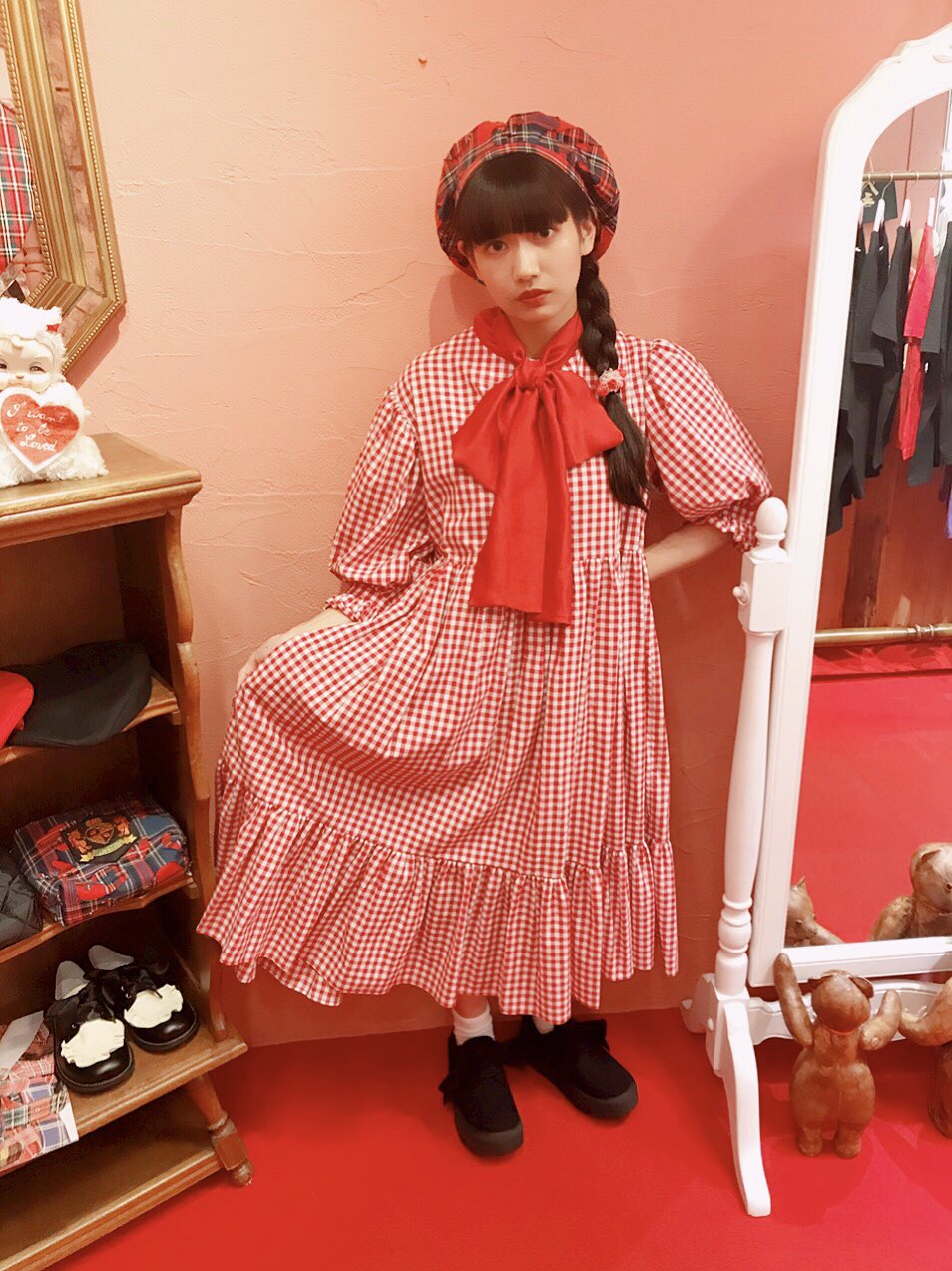 heihei 赤チェック フリル ワンピース フリルスーツワンピース RED | HEIHEI