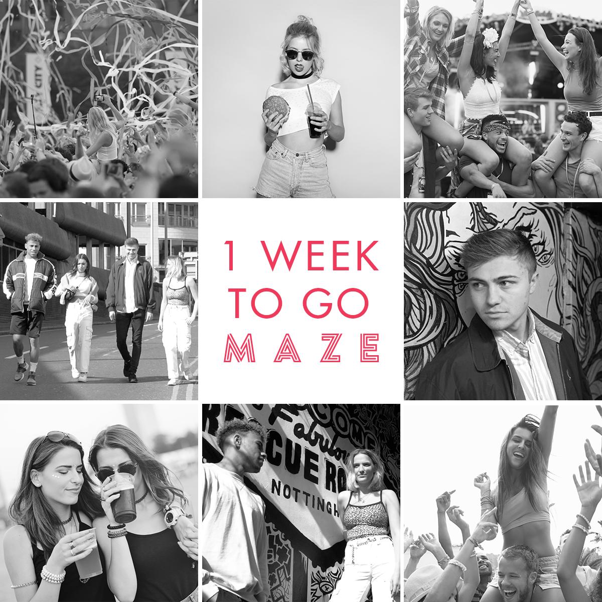 mazefestuk's tweet photo. MAZE is just around the corner!! 🔀 
☀️☀️☀️

There's 1 week to go until the Ultimate summer student festival! So prepare to lose yourself in our labyrinth of DJ's, Live acts and more! 
🎪🎪🎪

https://t.co/i6w8jI676k https://t.co/EudjNmx5hR