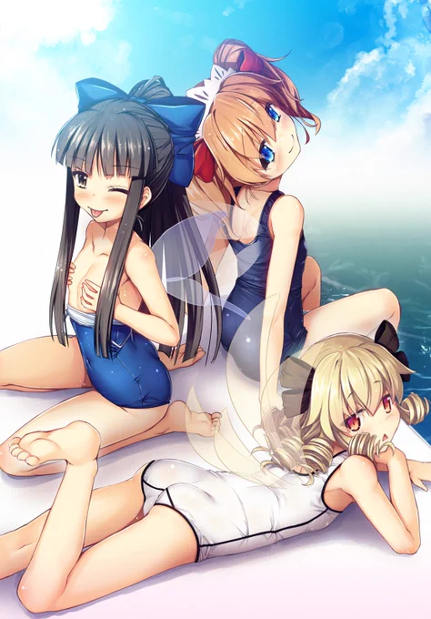 スク水コスの三妖精
3人全員塗り終わったのでひとまとめにした
#サニーミルク #ルナチャイルド #スターサファイア 