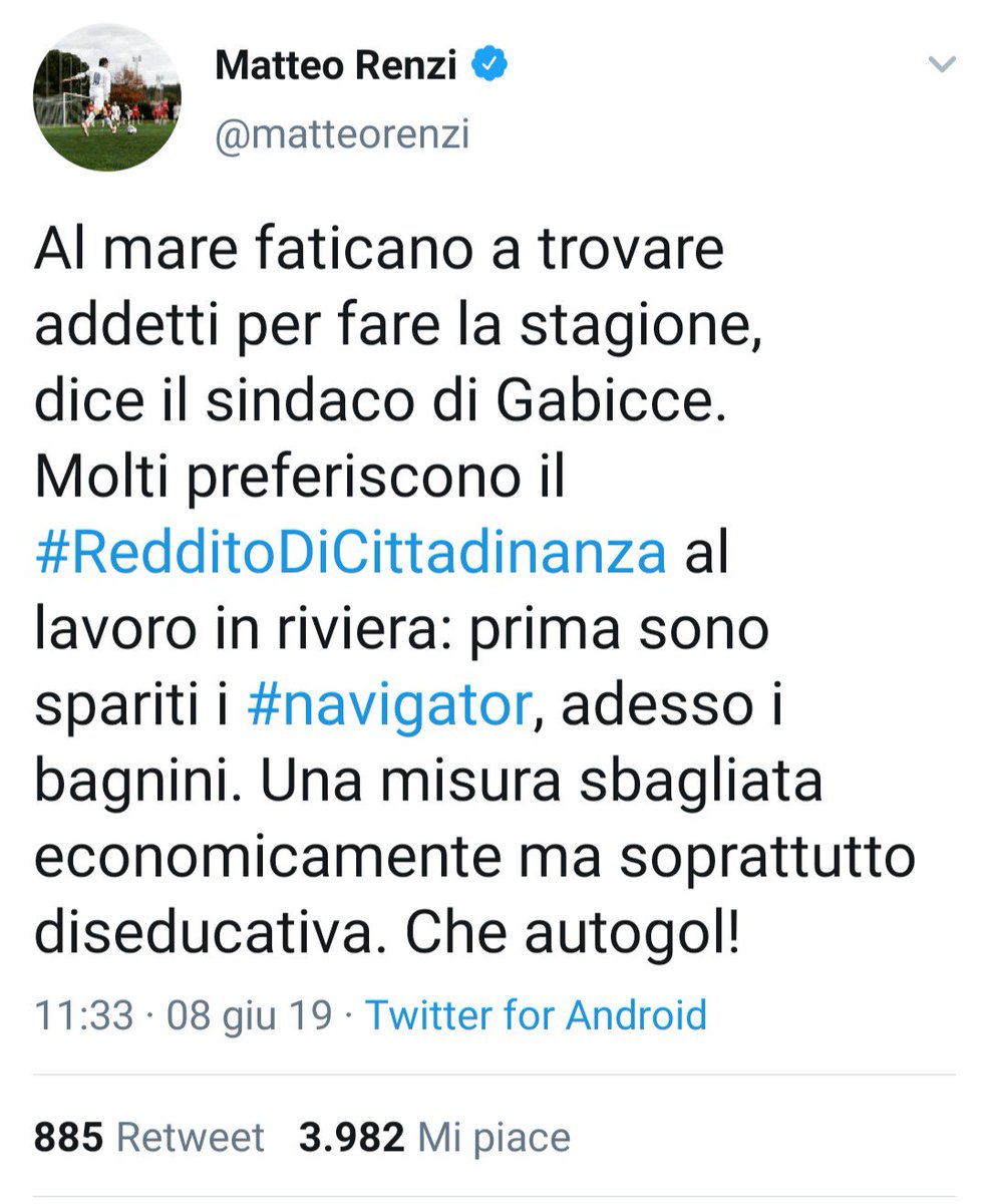 Si può criticare il #RedditodiCittadinanza in molti modi, prendendolo da mille angolature diverse. Renzi lo ha fatto dall'unica parte sbagliata: quella contro i lavoratori sottopagati.

Renzi ha fatto alla sinistra quello che Netflix ha fatto a Black Mirror.

#renzi #pd
