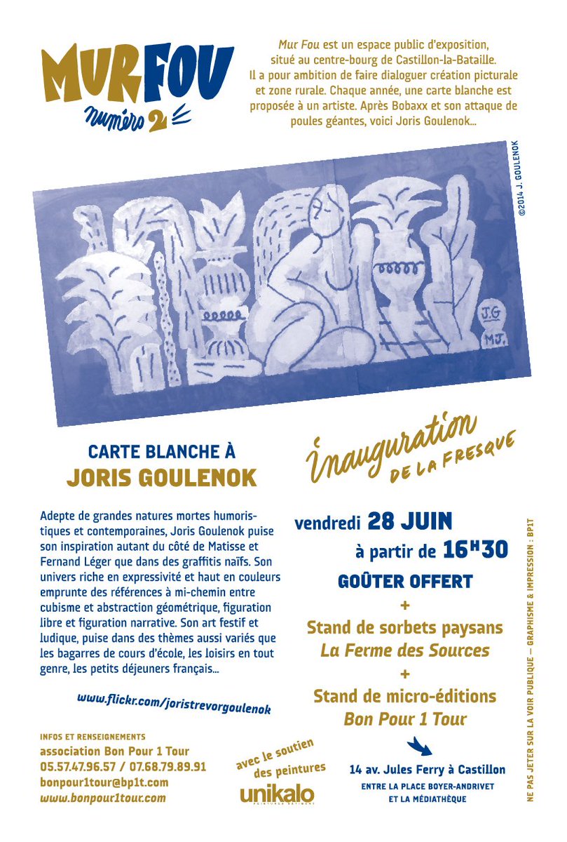 bonpour1tour's tweet photo. À vos agendas : Mur Fou, seconde édition, c'est le 28 juin à Castillon-la-Bataille, avec Joris Goulenok au pinceau !
#murfou #castillonlabataille #jorisgoulenok #bonpour1tour https://t.co/yrrs94XByG