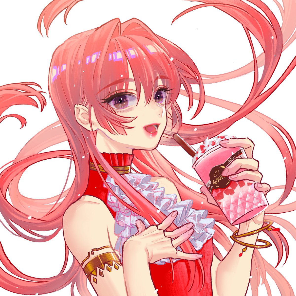 「【GODIVA】ショコリキサーのストロベリー???

飲みたすぎて描きましたʕ•」|かずちこ／コミティア144【G45a】のイラスト
