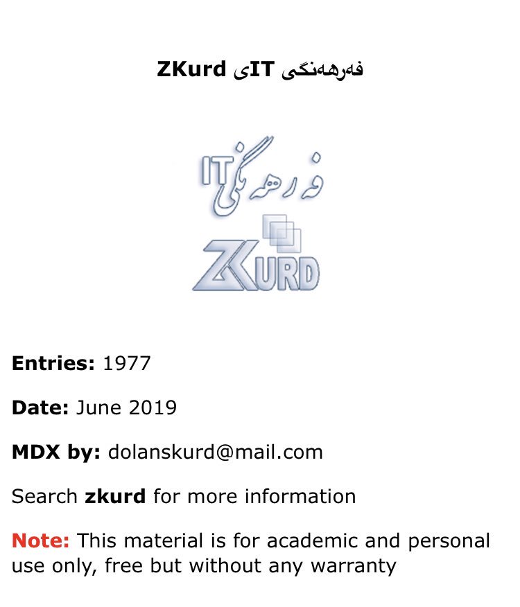 0xdolan's tweet photo. ZKurd IT #Dictionary - (https://t.co/3Hs3GPFRFR)
• parsing the data with #Python (modules: #bs4, #requests, #string, #re).
• converting the #Kurdish script to #unicode via Kurdish Module (https://t.co/2uG7PEEPJK)
• made the MDX file
#goldenDict #MDict

https://t.co/aRZ3QIGep2 https://t.co/0EEsLqoD7F